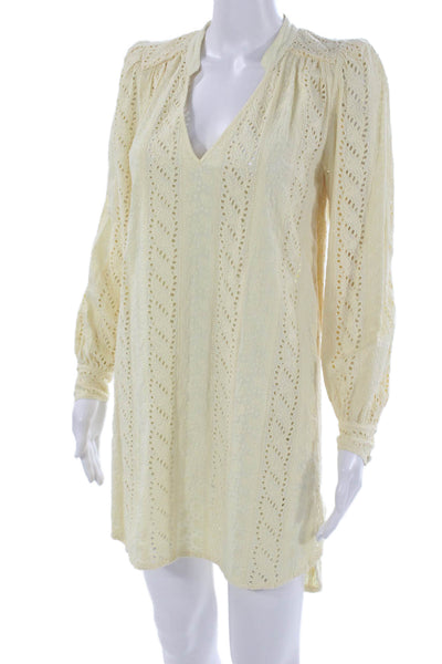 Skaist Taylor Womens Yellow V-Neck Long Sleeve Shift Dress Knee-Length Size S
