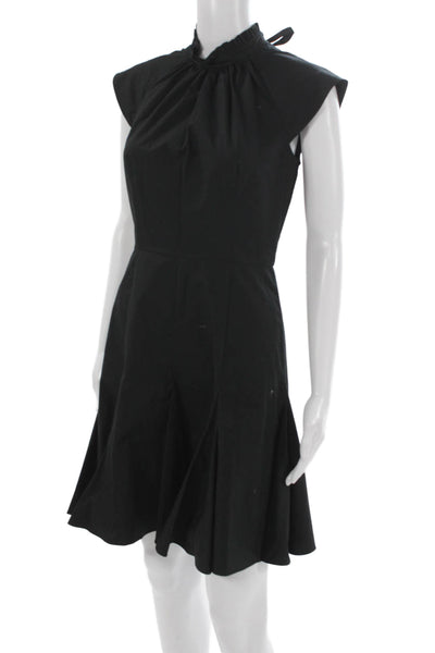 Charlotte Brody Womens ALine Dress Black HighNeck Waist Short Sleeve Size XS