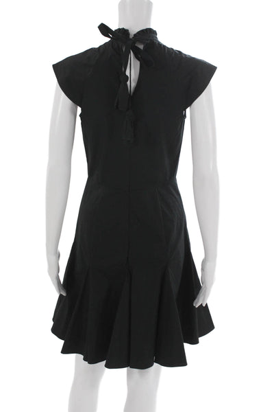 Charlotte Brody Womens ALine Dress Black HighNeck Waist Short Sleeve Size XS