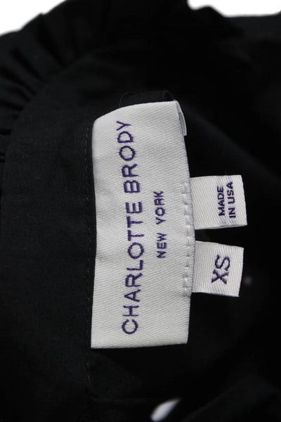 Charlotte Brody Womens ALine Dress Black HighNeck Waist Short Sleeve Size XS