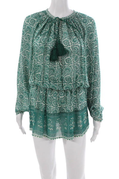 Talitha Womens Tunic Silk Paisley Long Sleeve Round Neck Pullover Boho Size XS