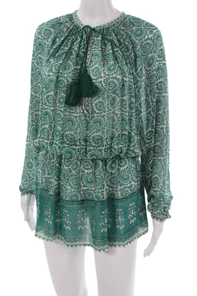 Talitha Womens Tunic Silk Paisley Long Sleeve Round Neck Pullover Boho Size XS