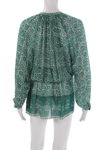 Talitha Womens Tunic Silk Paisley Long Sleeve Round Neck Pullover Boho Size XS