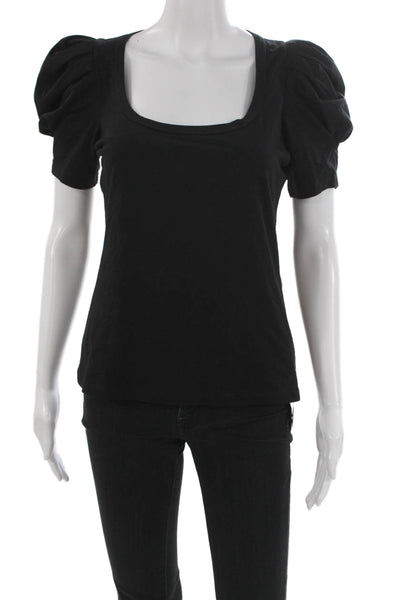 A.L.C. Womens Basic T-Shirt Black Square Neck Short Sleeve Cotton Size XS