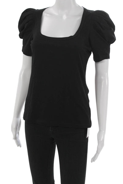 A.L.C. Womens Basic T-Shirt Black Square Neck Short Sleeve Cotton Size XS
