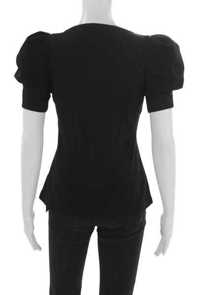 A.L.C. Womens Basic T-Shirt Black Square Neck Short Sleeve Cotton Size XS