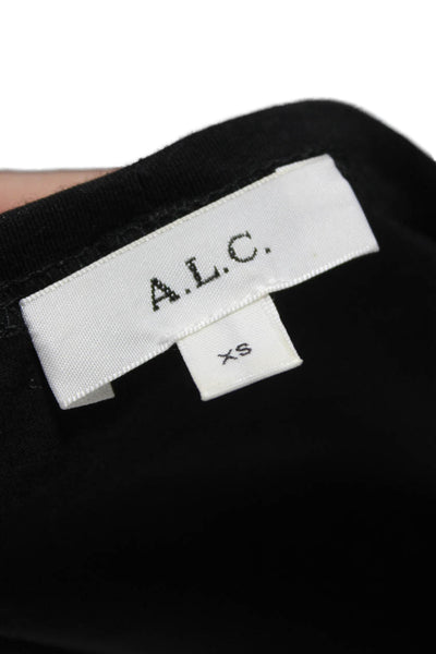A.L.C. Womens Basic T-Shirt Black Square Neck Short Sleeve Cotton Size XS