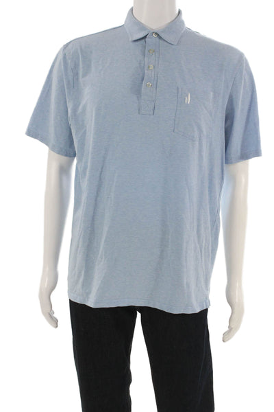 Johnnie-o Mens Polo Short Sleeve Collared Button Solid Blue 95% Cotton Size L