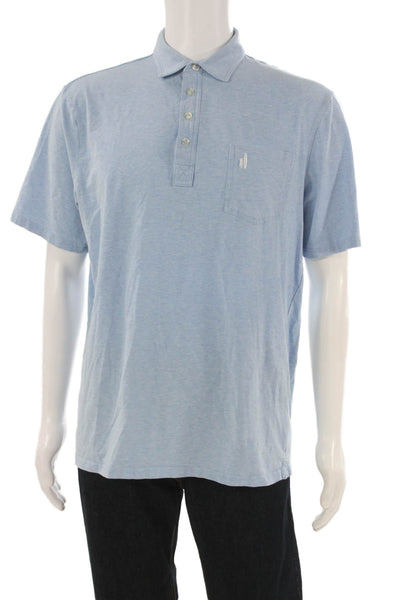 Johnnie-o Mens Polo Short Sleeve Collared Button Solid Blue 95% Cotton Size L