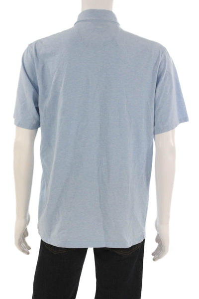 Johnnie-o Mens Polo Short Sleeve Collared Button Solid Blue 95% Cotton Size L