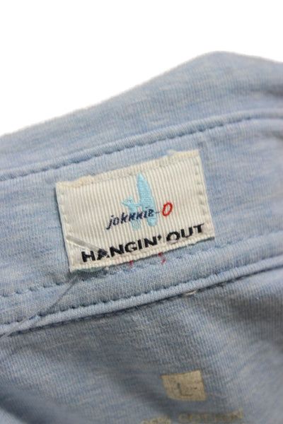 Johnnie-o Mens Polo Short Sleeve Collared Button Solid Blue 95% Cotton Size L