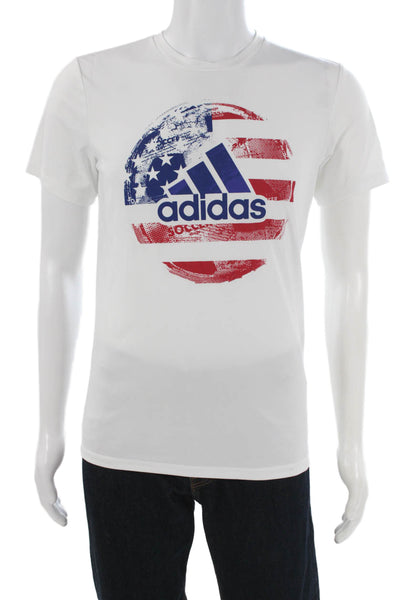 Adidas Mens T-Shirt White Polyester Graphic Patriotic Short Sleeve Size L