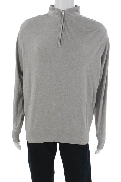 Peter Millar Mens Gray Mock Neck Zip Pullover Sweater 100% Cotton Size L