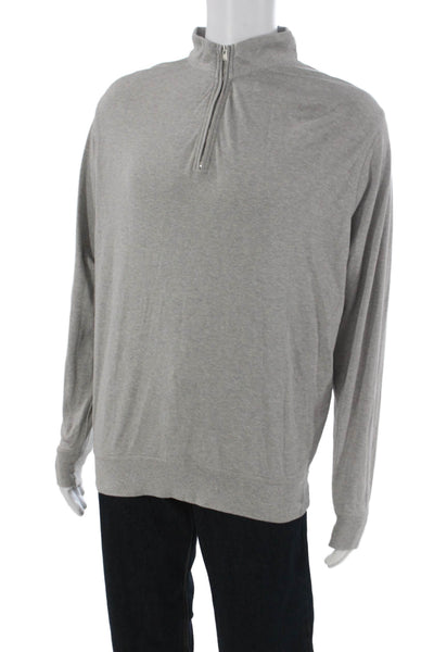 Peter Millar Mens Gray Mock Neck Zip Pullover Sweater 100% Cotton Size L