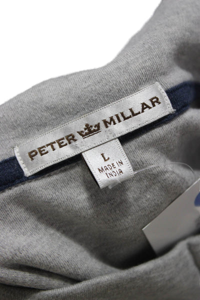 Peter Millar Mens Gray Mock Neck Zip Pullover Sweater 100% Cotton Size L