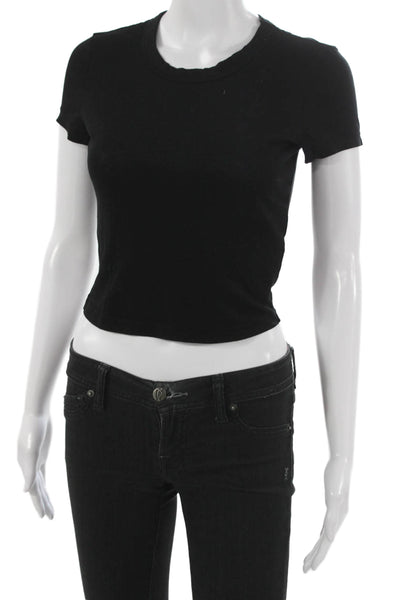 Cotton Citizen Women Cropped T-Shirt Black Short Sleeve Supima Size S