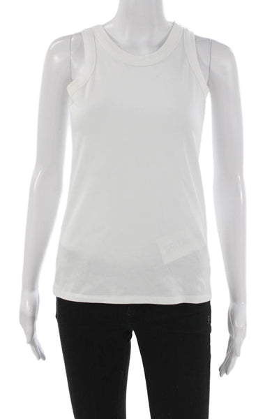 Loulou Studio Women Basic Sleeveless Pima Cotton Tank White Round Neck Size XS