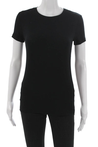 L'Agence Womens Black Basic T-Shirt Crew Neck Short Sleeve Petite Size S
