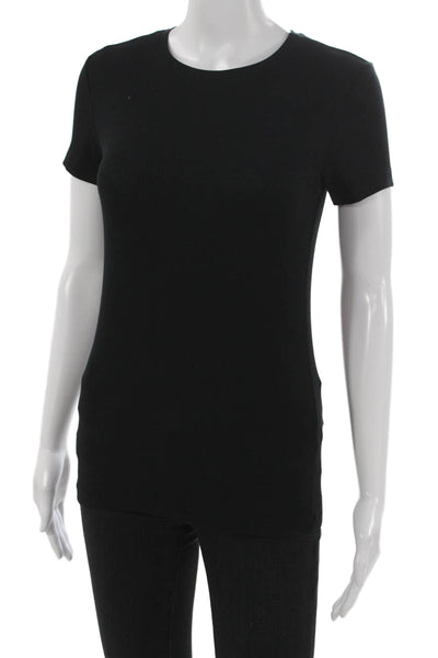 L'Agence Womens Black Basic T-Shirt Crew Neck Short Sleeve Petite Size S