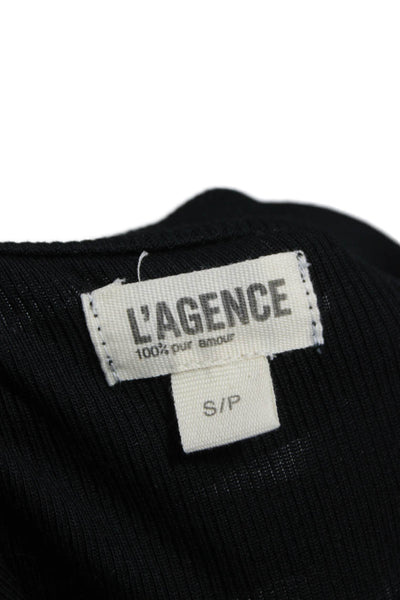 L'Agence Womens Black Basic T-Shirt Crew Neck Short Sleeve Petite Size S