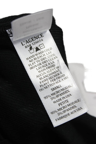 L'Agence Womens Black Basic T-Shirt Crew Neck Short Sleeve Petite Size S