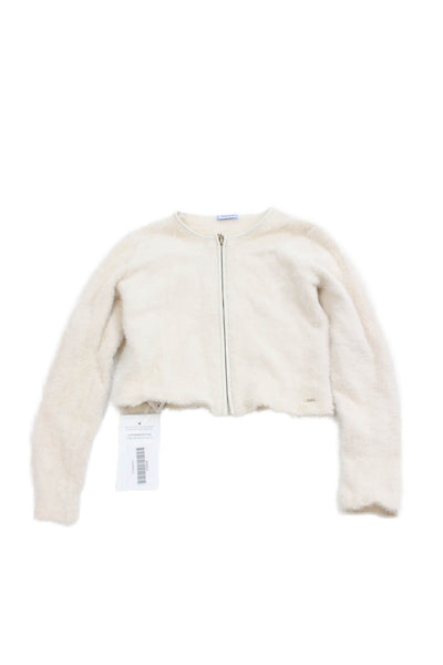 Mayoral Childrens Girls Full Zipper Cardigan Sweater White Size 8