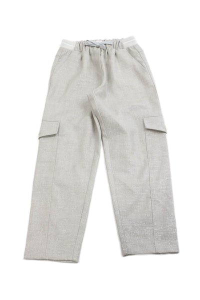 ELEVENTY Childrens Girls Drawstring Waist Pants Beige Metallic Size 8