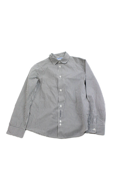 Jacadi Childrens Boys Striped Button Down Shirt White Grey Cotton Size 10