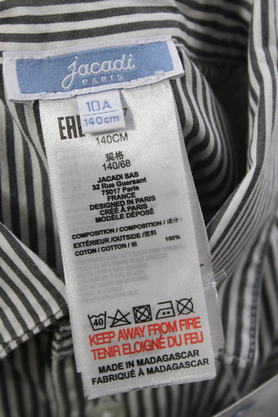 Jacadi Childrens Boys Striped Button Down Shirt White Grey Cotton Size 10