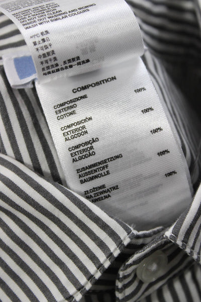 Jacadi Childrens Boys Striped Button Down Shirt White Grey Cotton Size 10
