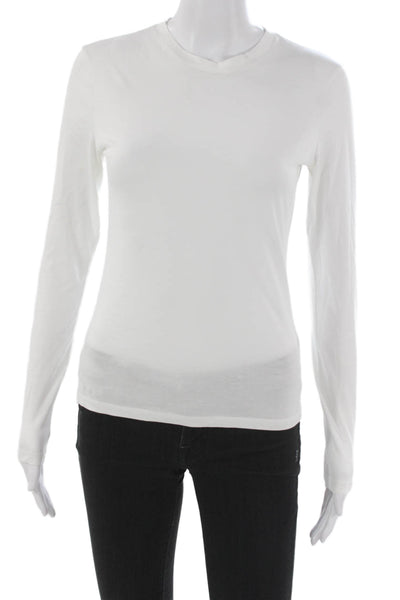 Theory Womens Basic T-Shirt White Cotton Blend Crew Neck Long Sleeve Size S