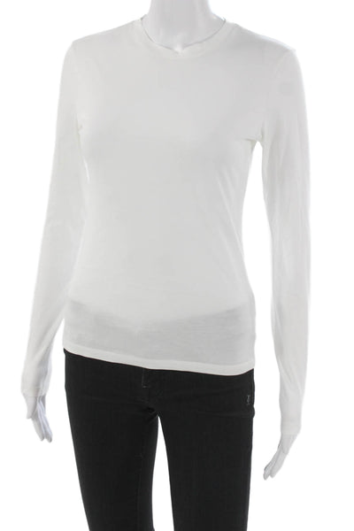 Theory Womens Basic T-Shirt White Cotton Blend Crew Neck Long Sleeve Size S