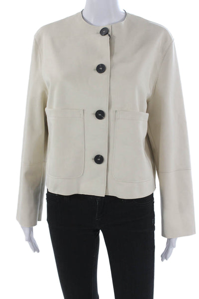 Zara Women Basic Jacket Ivory Cotton Elastane Long Sleeve Button Size XS