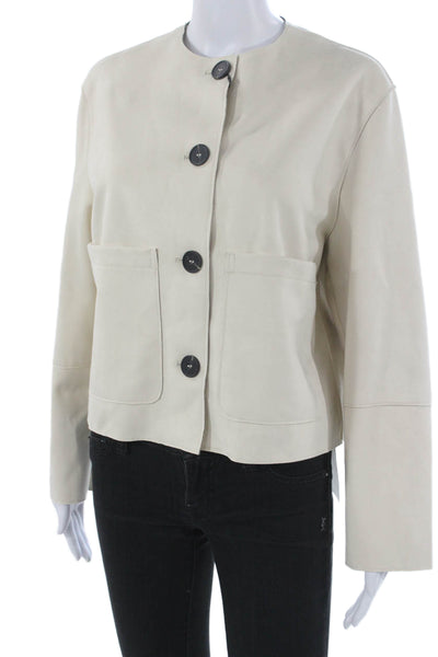 Zara Women Basic Jacket Ivory Cotton Elastane Long Sleeve Button Size XS