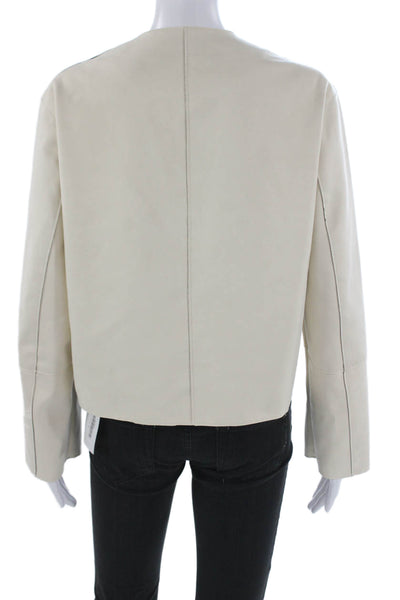 Zara Women Basic Jacket Ivory Cotton Elastane Long Sleeve Button Size XS