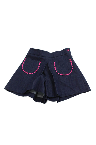 Jacadi Childrens Girls Denim Pleated Front Shorts Blue Pink Size 8
