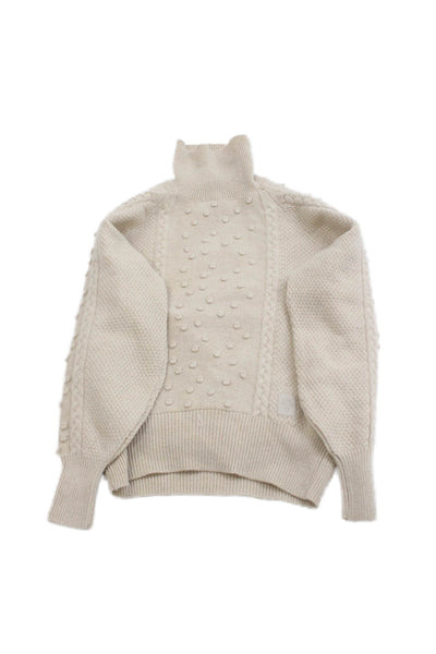 ELEVENTY Childrens Girls Cable Knit Turtleneck Sweater Beige Wool Size 8