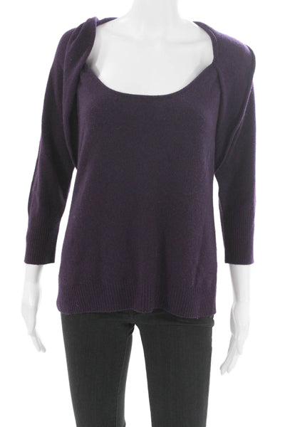 Kinross Cashmere Women Purple Scoop Neck 3/4 Sleeve Pullover Size L