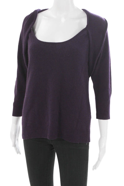 Kinross Cashmere Women Purple Scoop Neck 3/4 Sleeve Pullover Size L