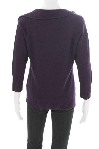 Kinross Cashmere Women Purple Scoop Neck 3/4 Sleeve Pullover Size L