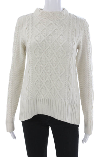 Kinross Cashmere Women Ivory Geometric Mock Neck Pullover Petite Size S