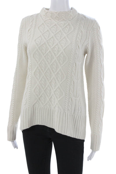 Kinross Cashmere Women Ivory Geometric Mock Neck Pullover Petite Size S