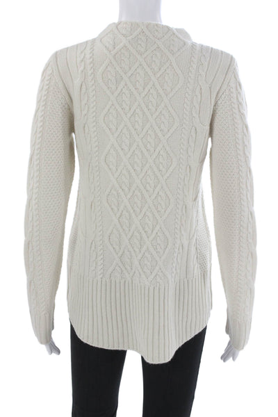 Kinross Cashmere Women Ivory Geometric Mock Neck Pullover Petite Size S