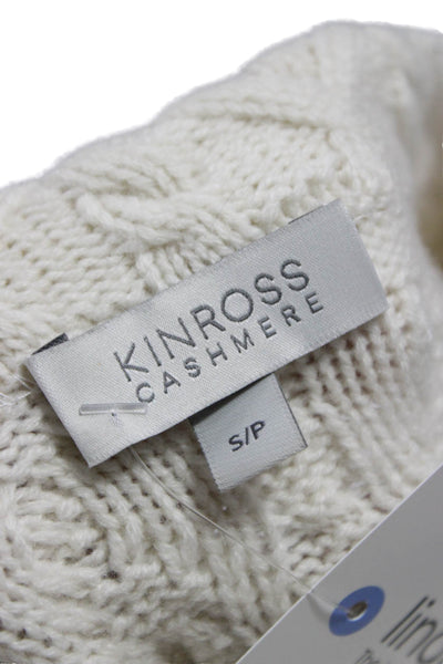 Kinross Cashmere Women Ivory Geometric Mock Neck Pullover Petite Size S