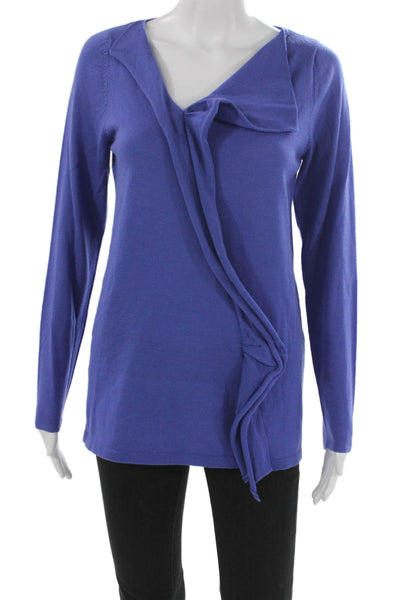 Elie Tahari Women Petites V-Neck Merino Wool Pullover Purple Size S