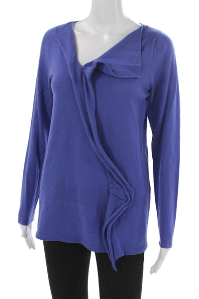 Elie Tahari Women Petites V-Neck Merino Wool Pullover Purple Size S