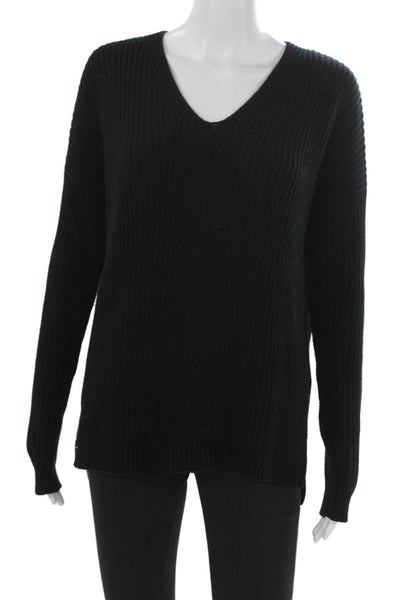 Vince Womens Pullover V-Neck Black 100% Cotton Long Sleeve Size XS