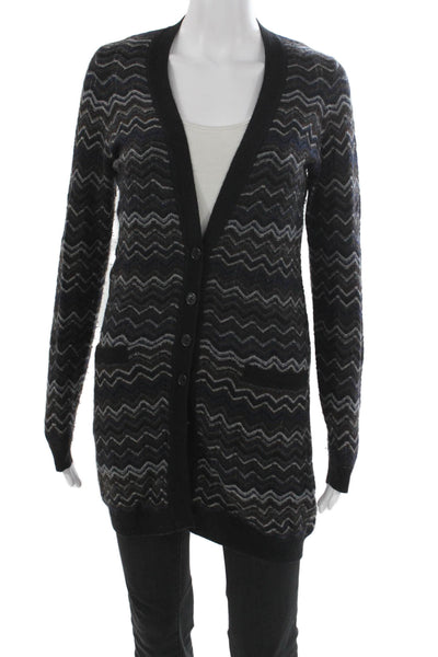 Kinross Cashmere Womens Black Geometric V-Neck Cardigan Long Sleeve Size S