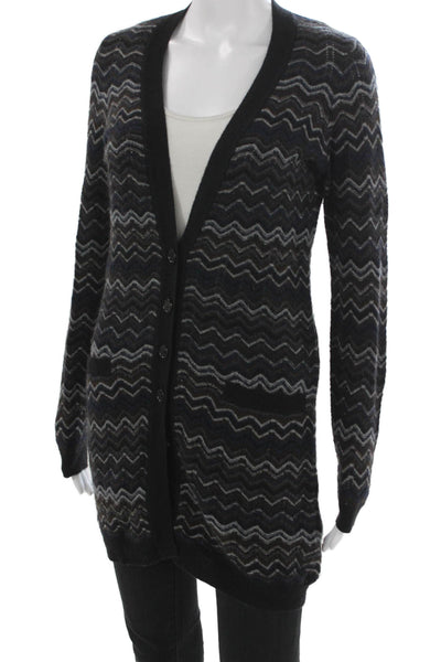 Kinross Cashmere Womens Black Geometric V-Neck Cardigan Long Sleeve Size S
