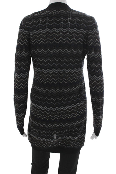 Kinross Cashmere Womens Black Geometric V-Neck Cardigan Long Sleeve Size S